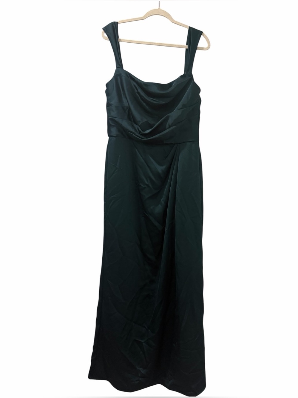 Betsy & Adam Green Satin Draped Formal Maxi Gown Dress Size 16 NWT